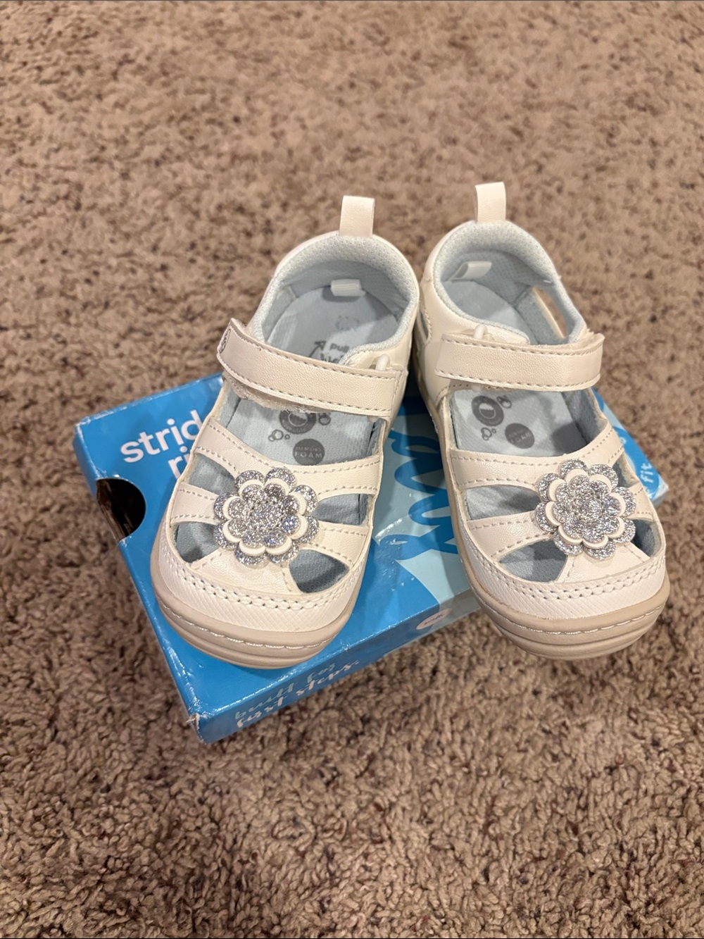 Stride Rite White Floral Sparkle Mary Jane Sandals for Kids